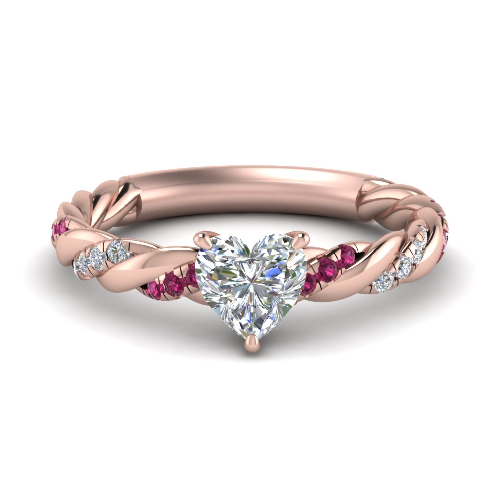 2 Carat Heart diamond Petite Engagement Ring With Pink Sapphire In 18K  White Gold | Fascinating Diamonds