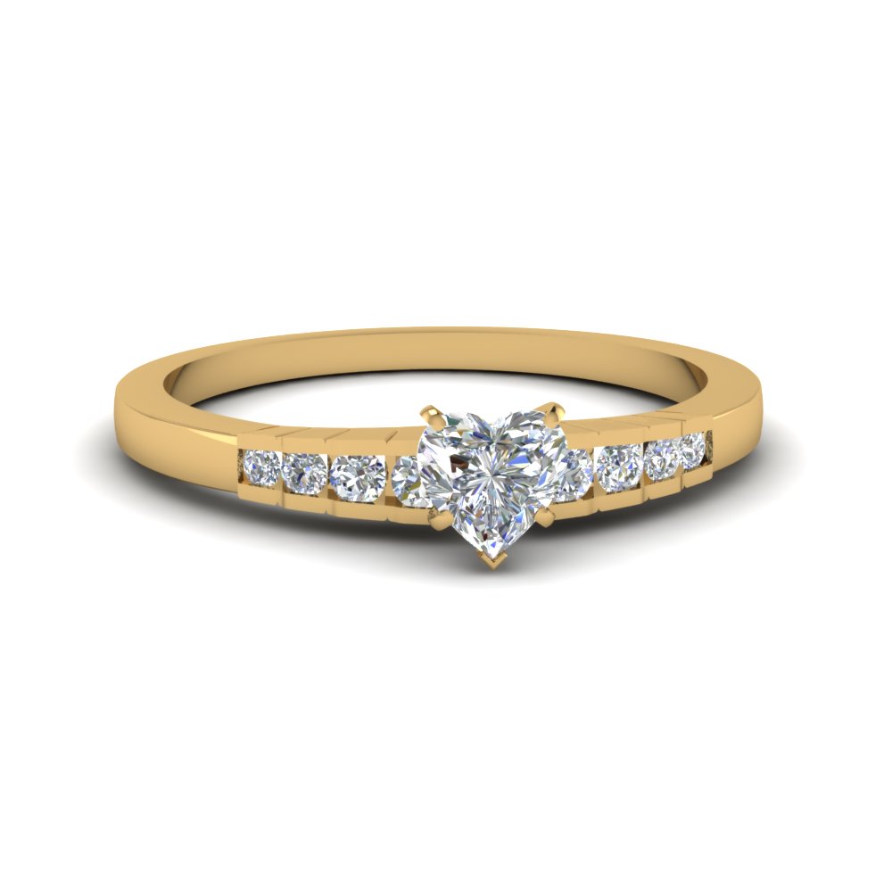 Heart Shaped Diamond Graduated Accent Engagement Ring In 14K Yellow ...