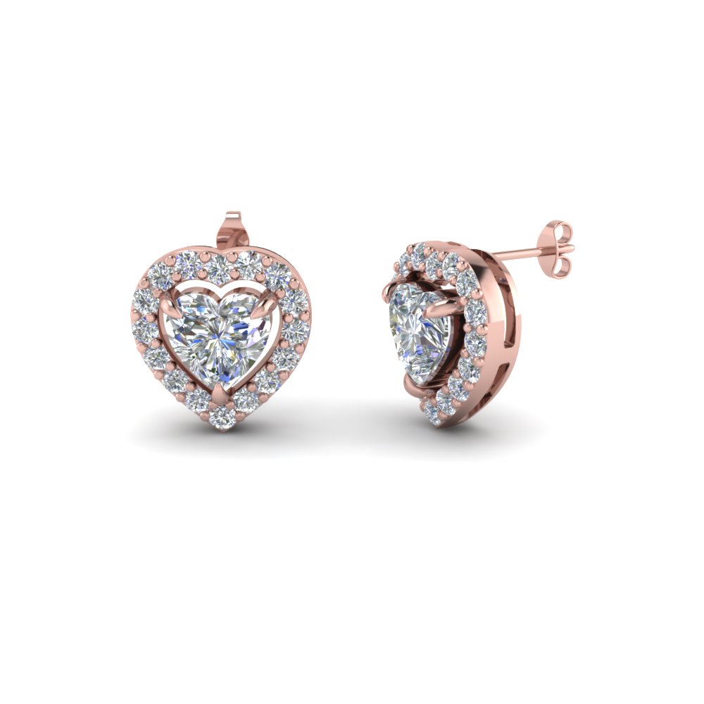 Heart Shaped Diamond Stud Earrings In 14K Rose Gold | Fascinating Diamonds