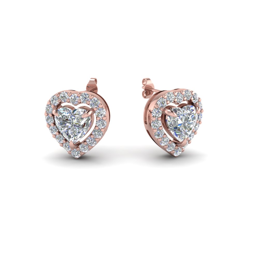 Heart Shaped Diamond Stud Earrings In 14K Rose Gold | Fascinating Diamonds