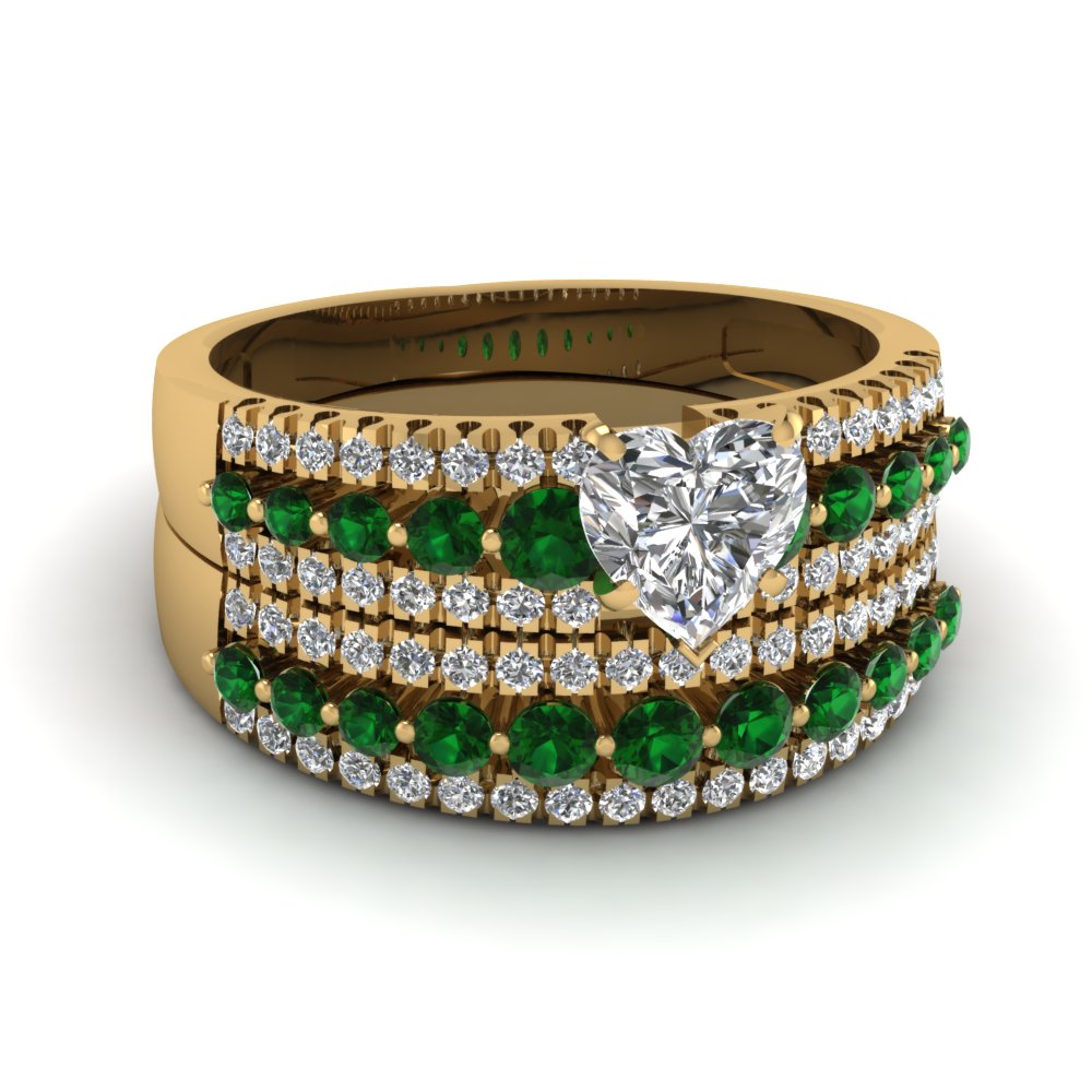 Row Diamond Ring With Emerald Center In K Yellow Row Diamond Ring With Emerald Center In K Yellow