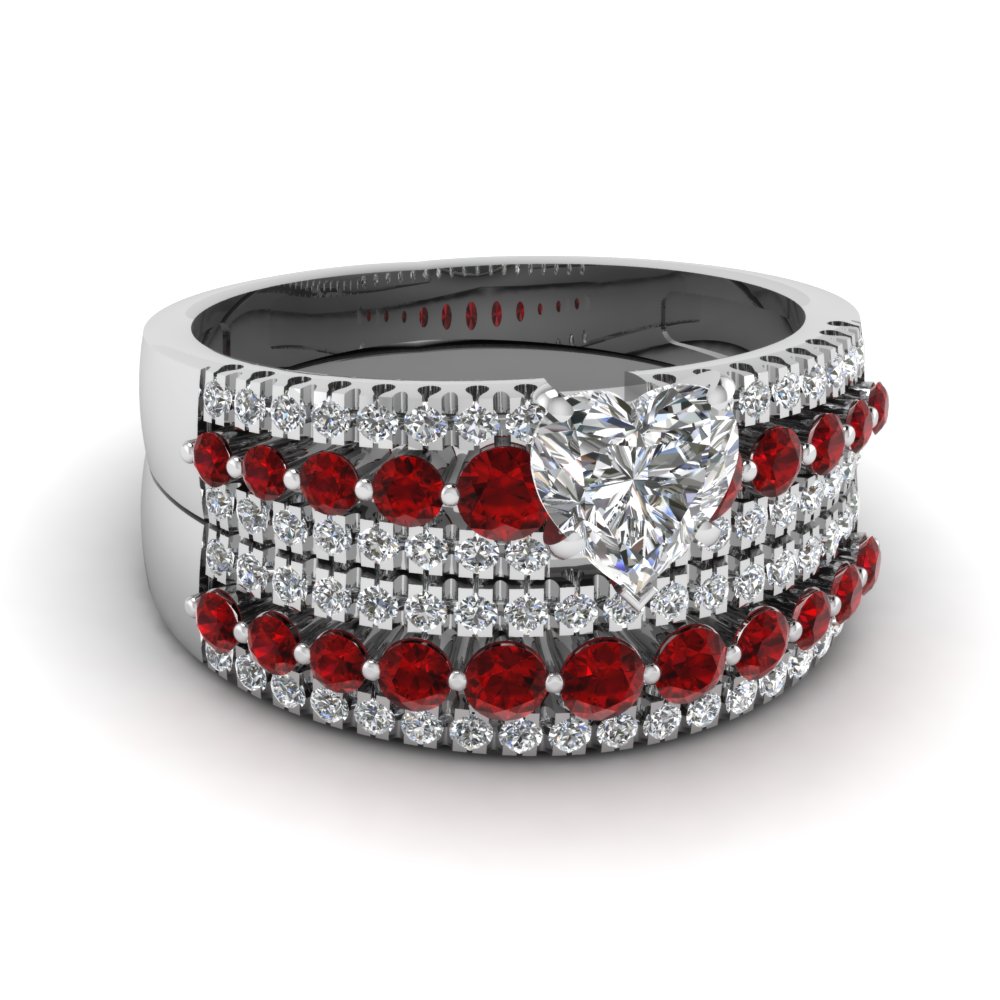 triple row heart diamond wedding ring set with ruby in fdens3014htgrudr nl wg - Ruby Wedding Ring Sets triple row heart diamond wedding ring set with ruby in fdens3014htgrudr nl wg - Ruby Wedding Ring Sets