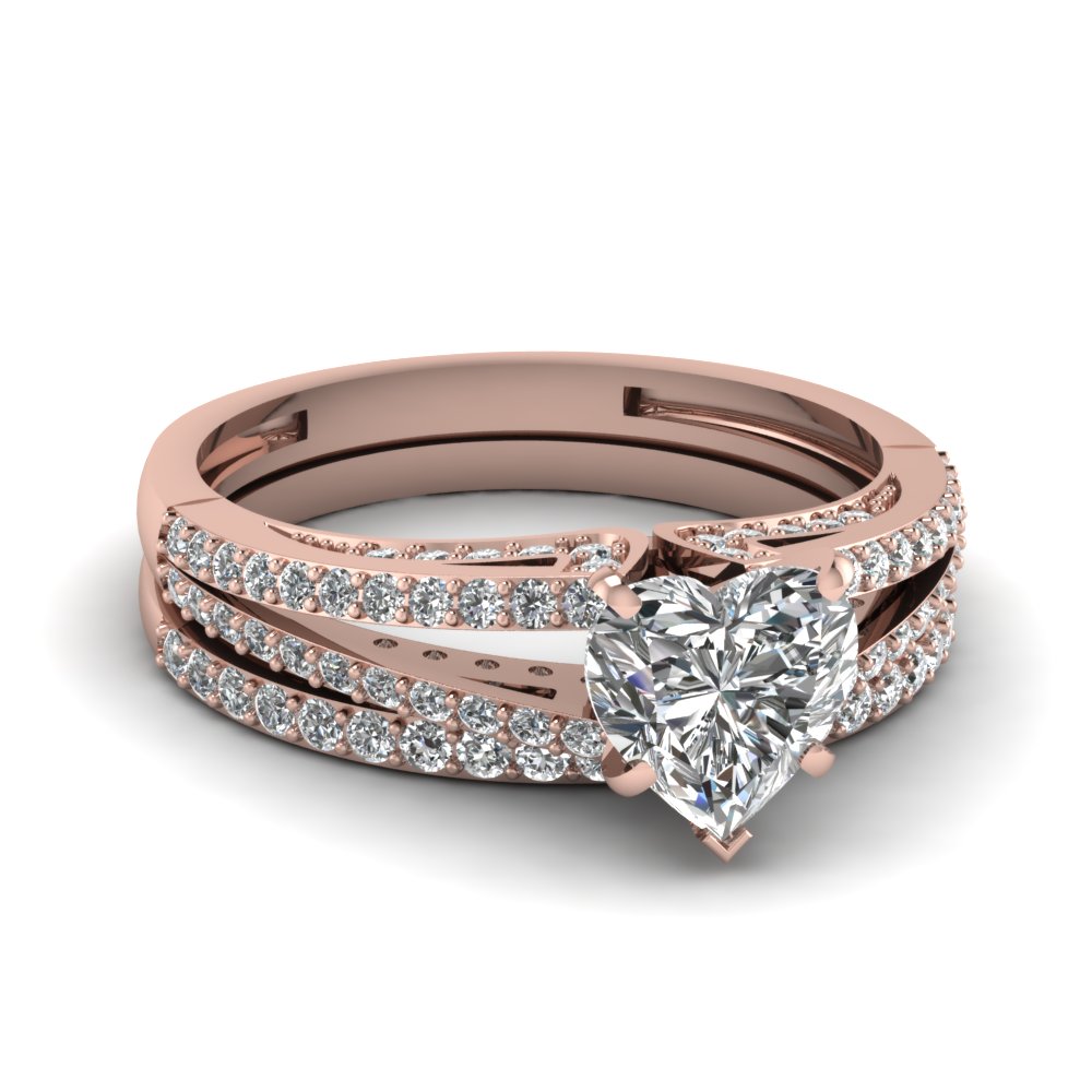 Split Heart Diamond Wedding Ring Set