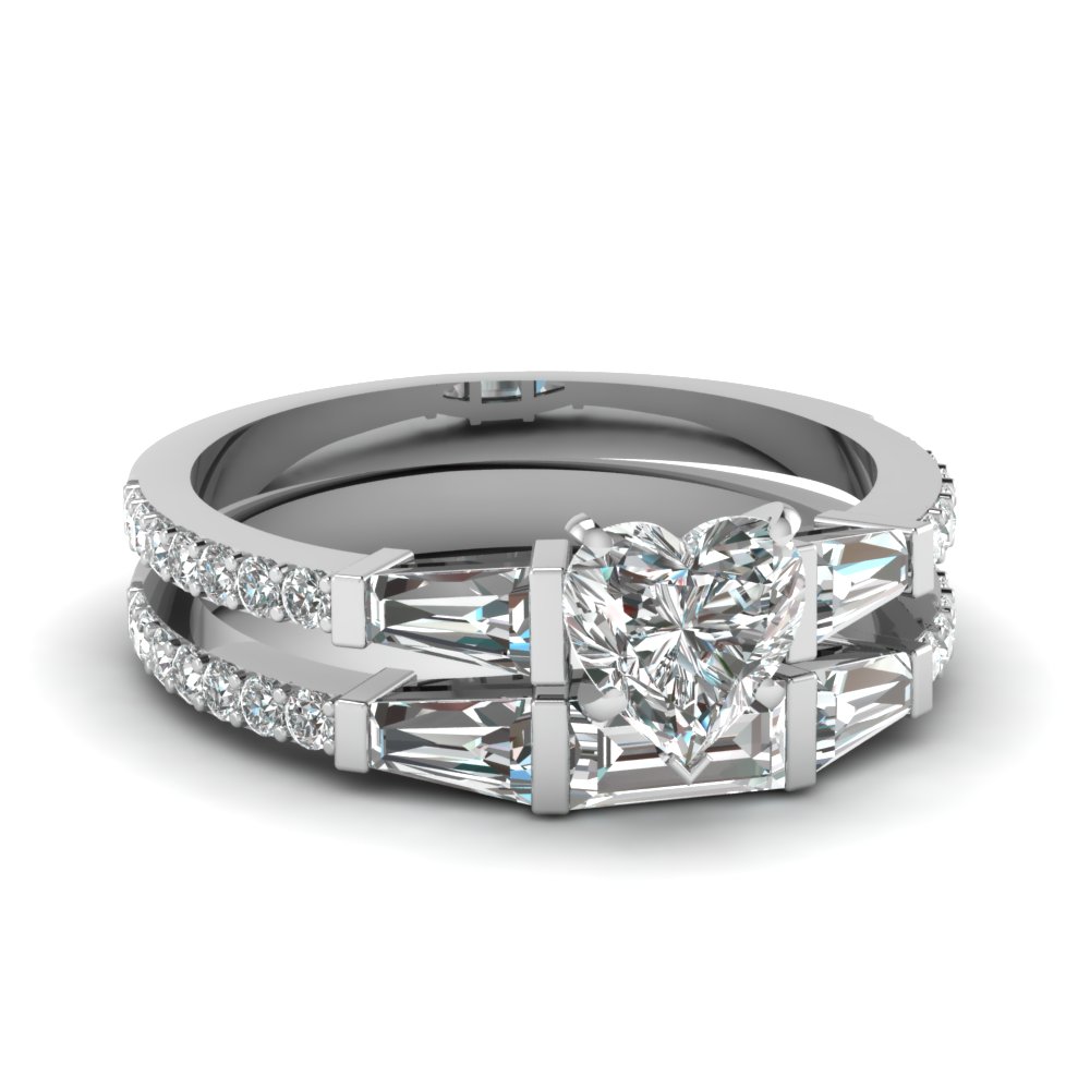 3 Stone Baguette Heart Diamond Wedding Set Fascinating Diamonds