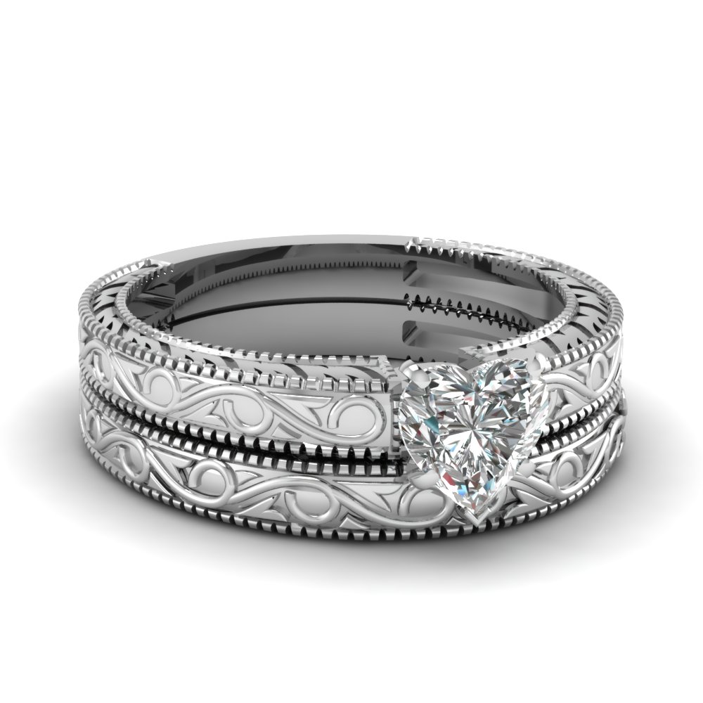 Sterling Silver CZ Pave Heart Engagement Wedding Ring ...