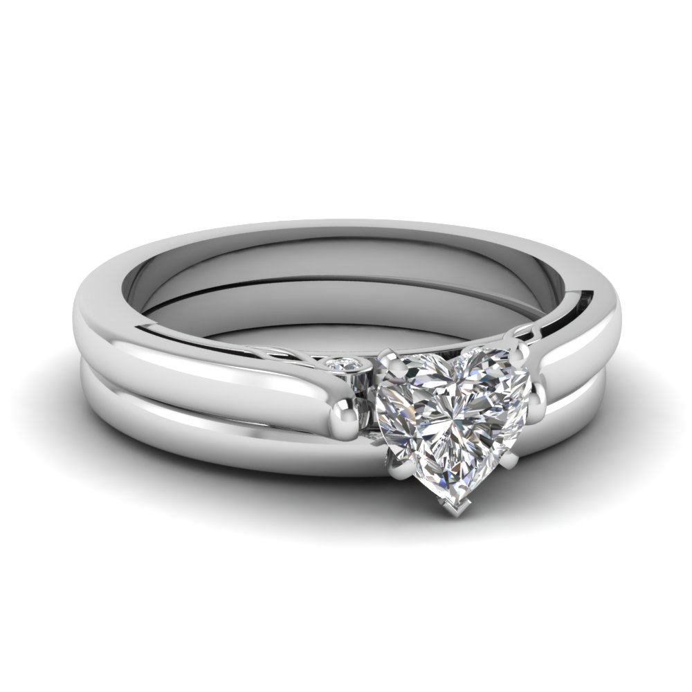 Heart Shaped  Diamond Cathedral Wedding  Ring  Set In 14K 