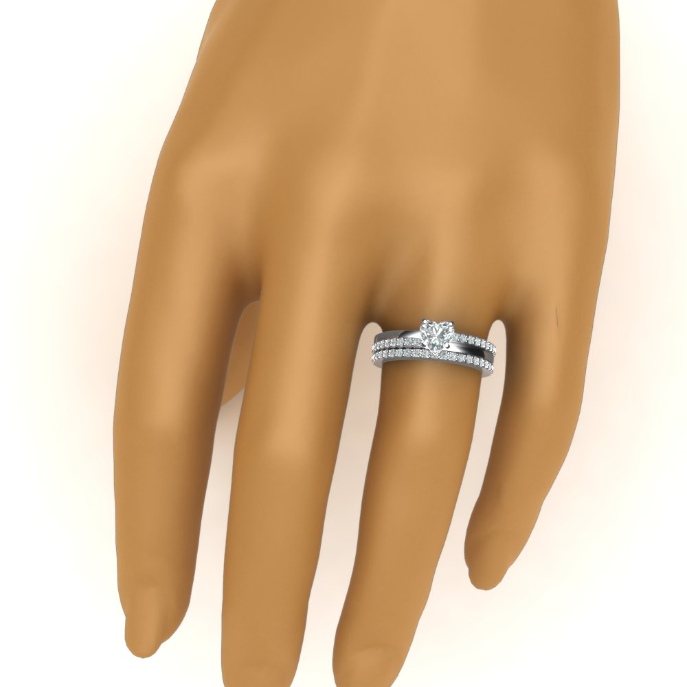 Heart Shaped Fashion Diamond Wedding Ring Set In 14K White Gold