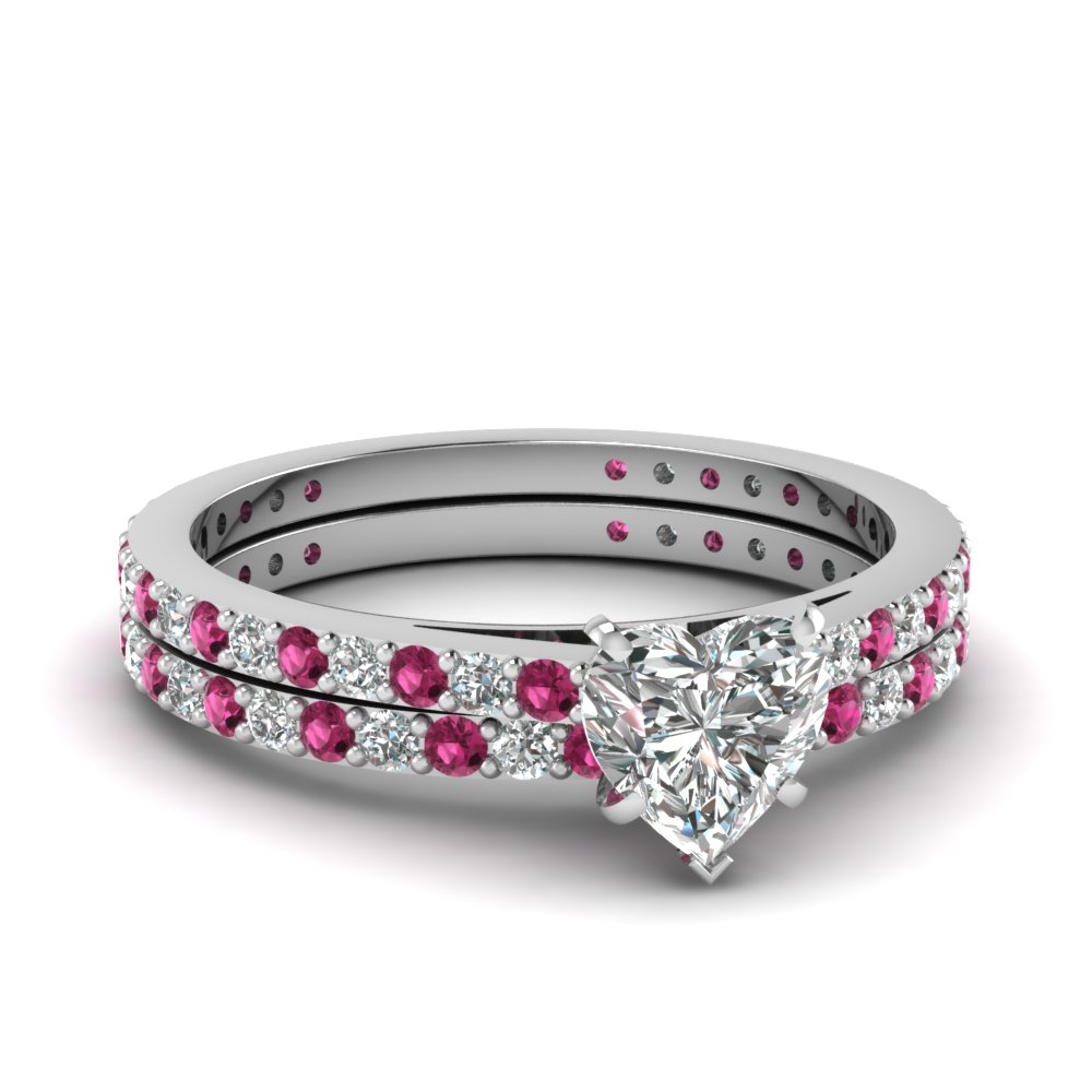 Petite Pink Sapphire Engagement Ring Set