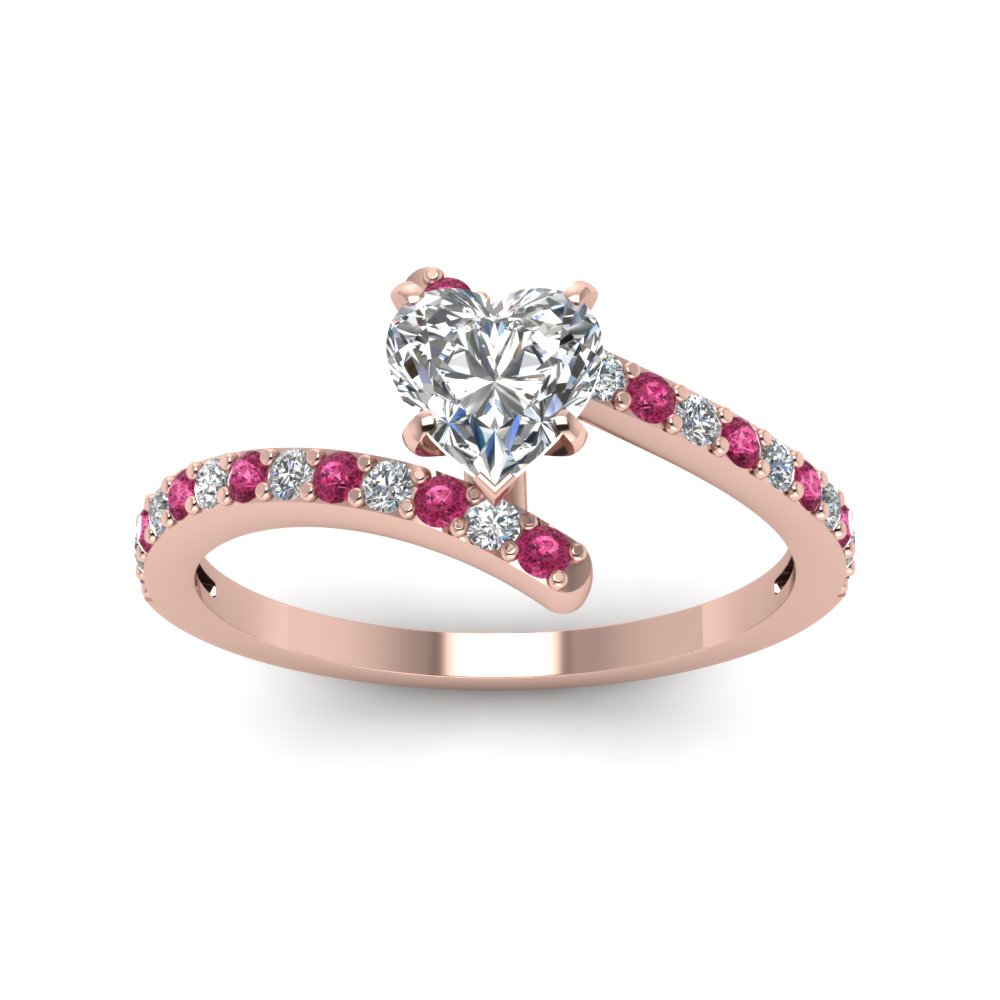 Petite Bypass Heart Shaped Diamond Engagement Ring With Pink Sapphire ...