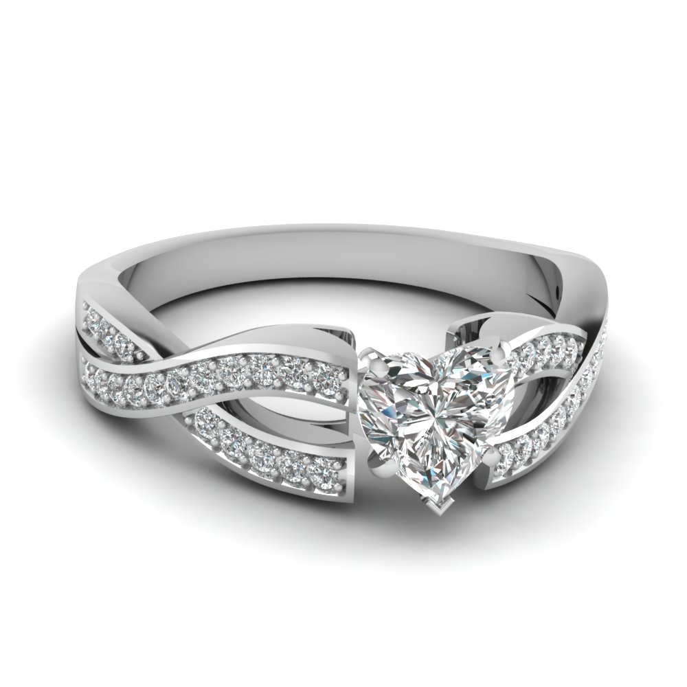 2ct Heart Black Diamond Engagement Ring 14ct White Gold Over Heart Swirl Twist