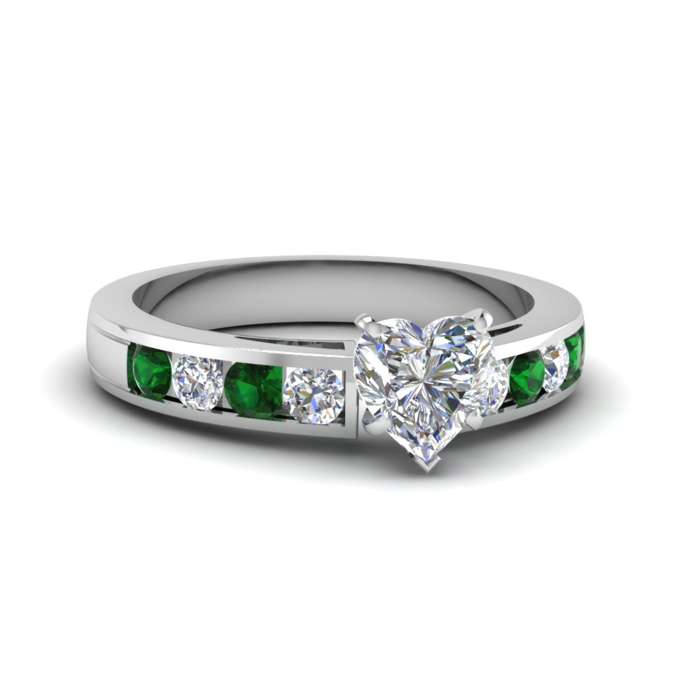 Timeless Channel Heart Diamond Engagement Ring With Emerald In 950 Timeless Channel Heart Diamond Engagement Ring With Emerald In Fdens252htrgemgr Nl Wg