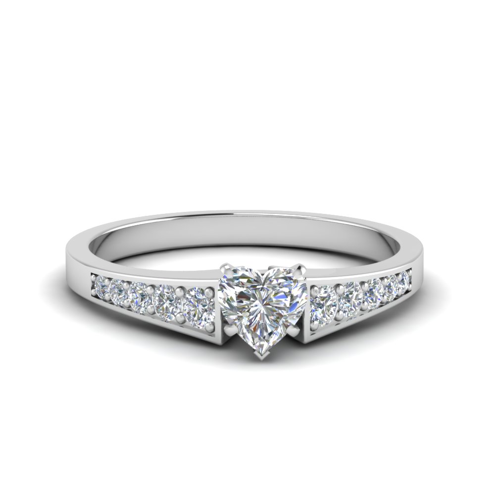 Heart Shaped Graduated Pave Accent Diamond Engagement Ring In 14K White ...
