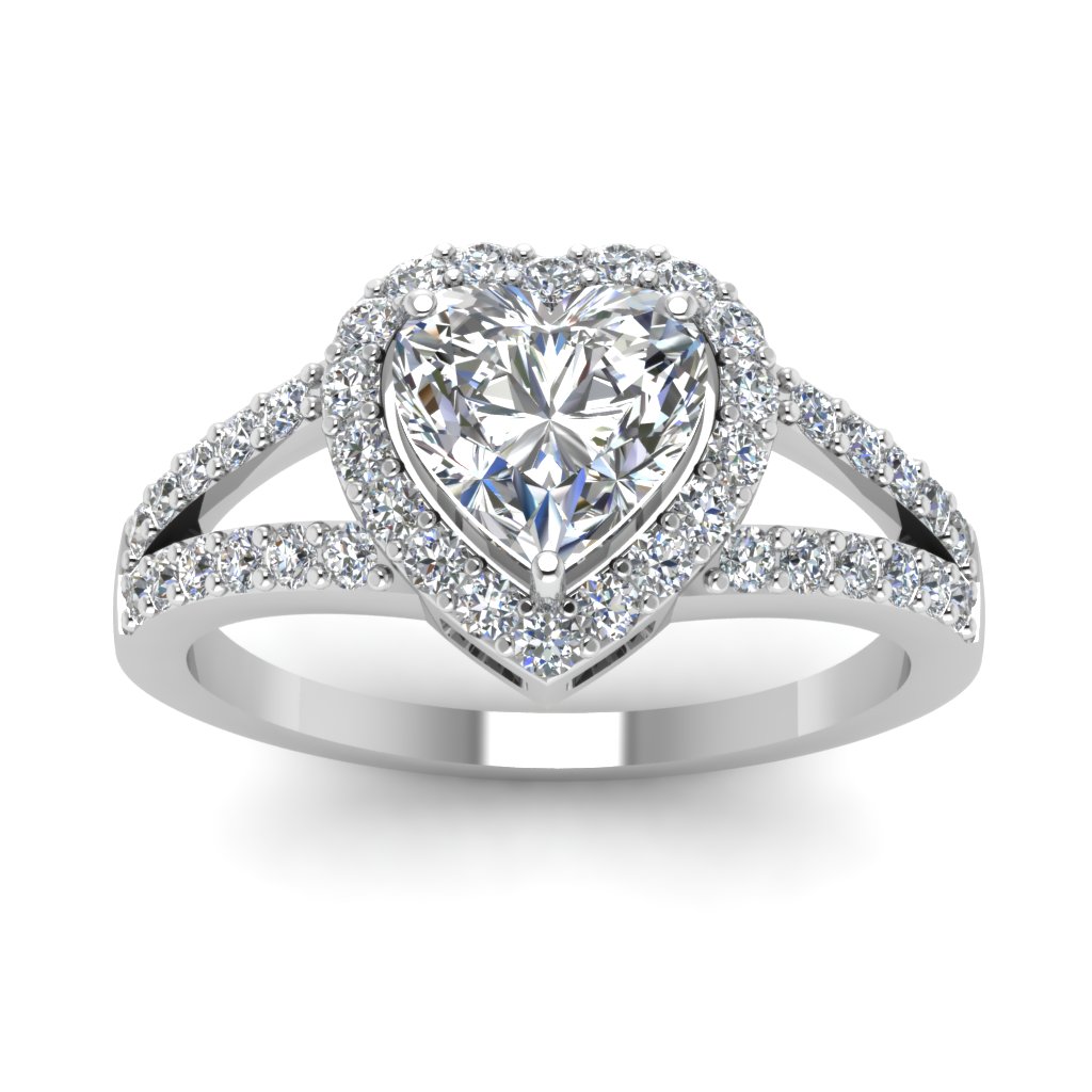 Heart Shaped Halo Heart Ring with White Diamond in 14K White Gold