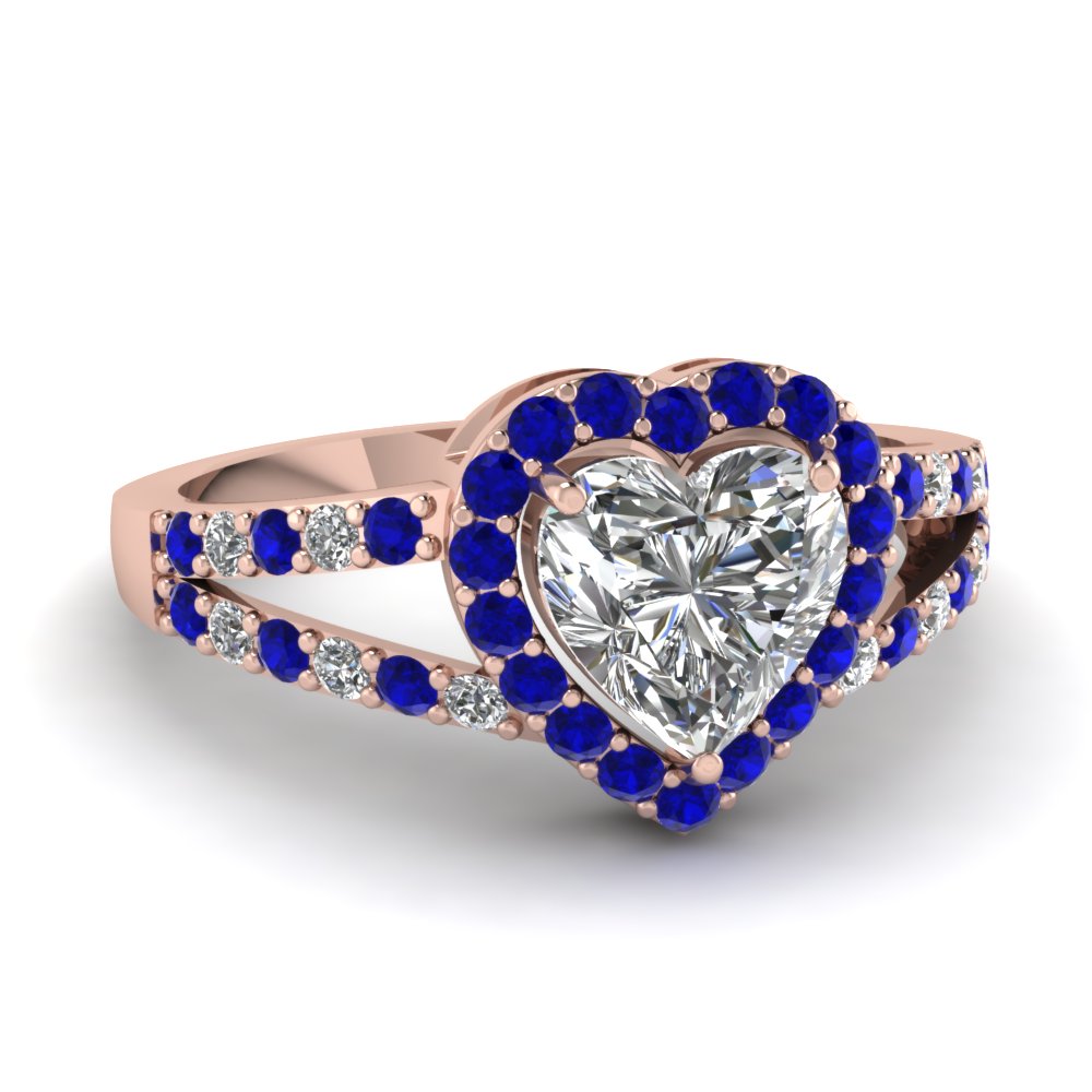 kreupel Schuine streep gebouw Heart Halo Diamond Micro Pave Ring With Blue Sapphire In 14K White Gold |  Fascinating Diamonds