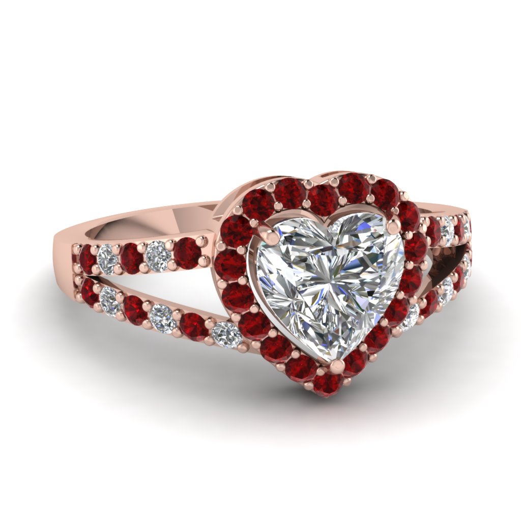 Heart Ruby Halo Split Diamond Ring