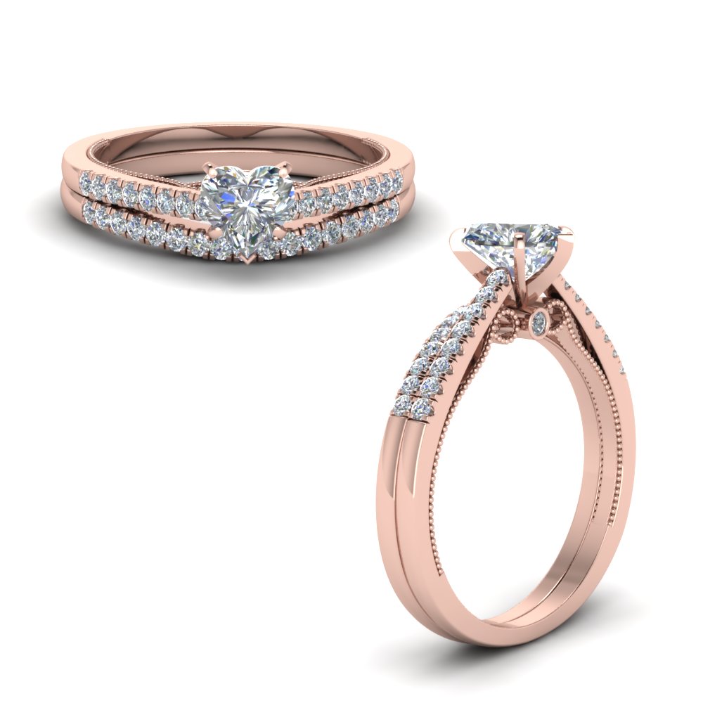 High Set Milgrain Wedding Ring Set