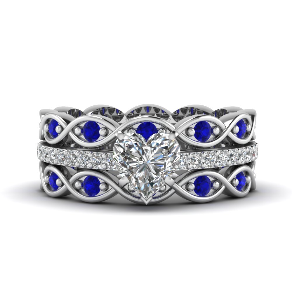 heart shaped infinity band diamond ring sets with blue sapphire in 14k white gold fd8047thtgsablangle1 nl - Blue Sapphire Wedding Ring Sets heart shaped infinity band diamond ring sets with blue sapphire in 14k white gold fd8047thtgsablangle1 nl - Blue Sapphire Wedding Ring Sets