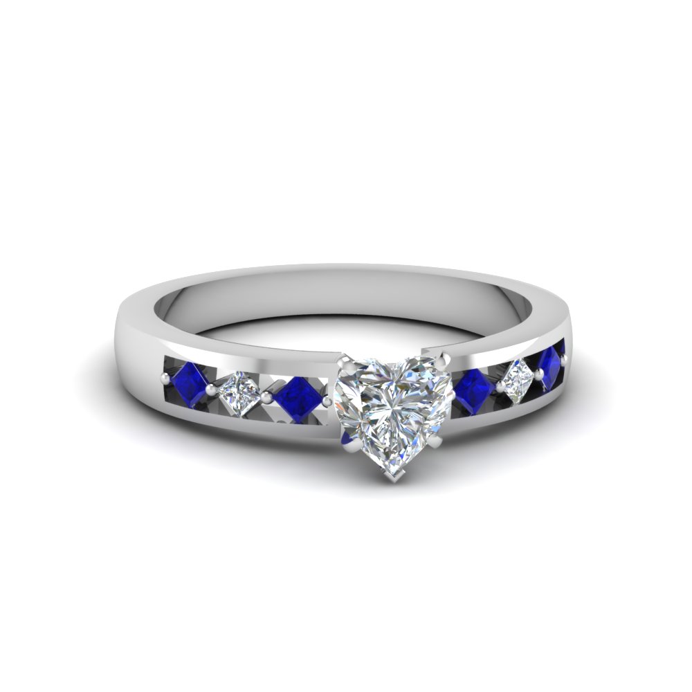 heart shaped kite set diamond engagement ring for women with sapphire in FDENS3075HTRGSABL NL WG