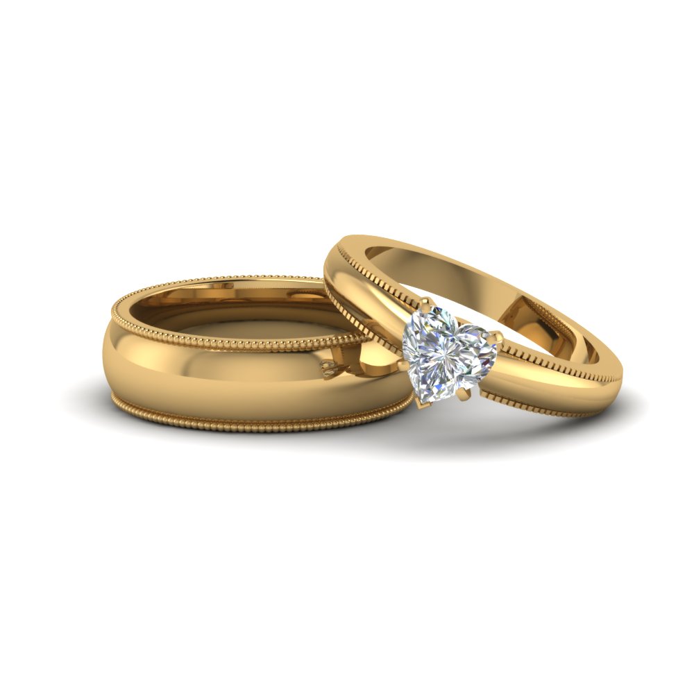 Heart Shape Wedding Ring Set Diamond Matching Couple Rings