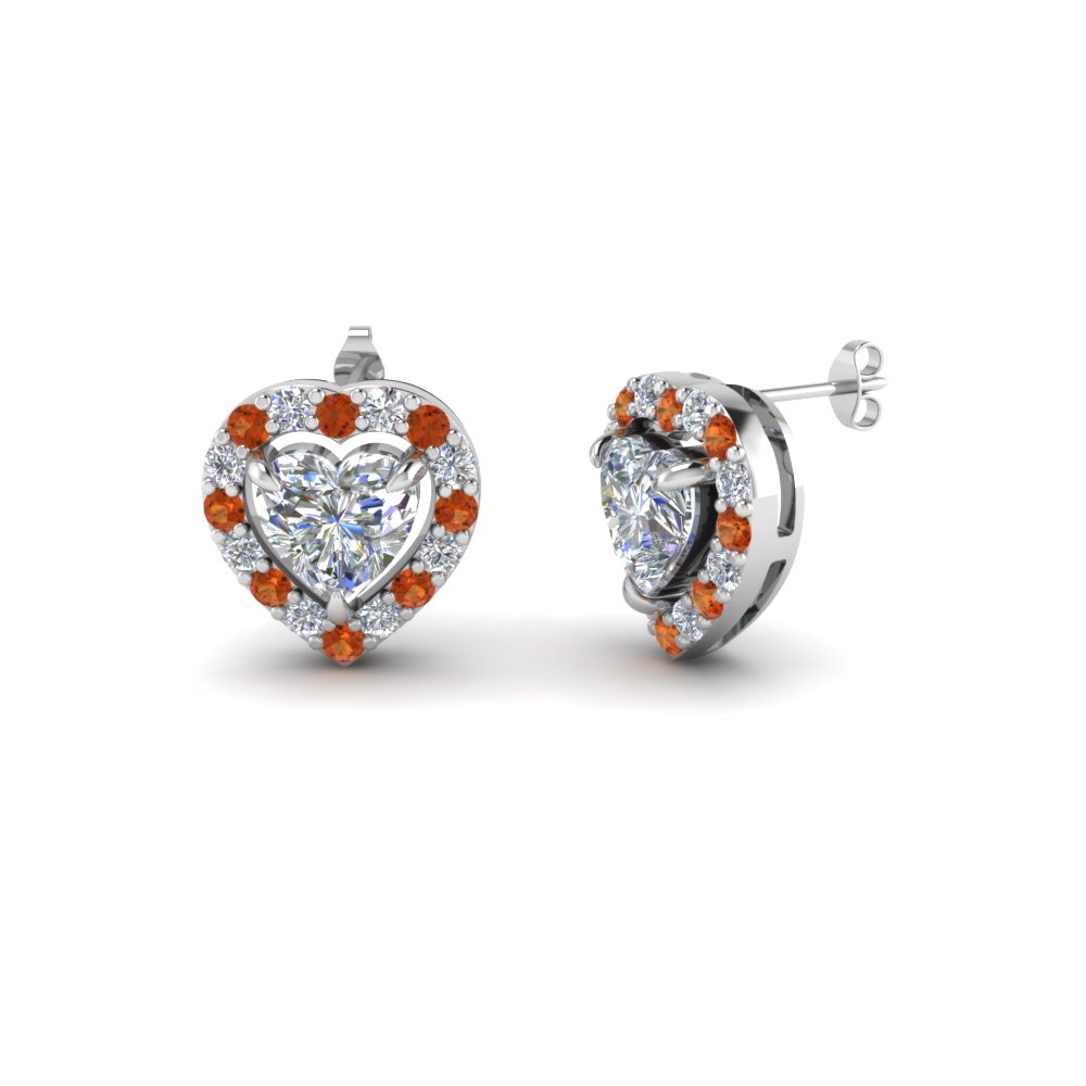 Heart Halo Orange Sapphire Earring
