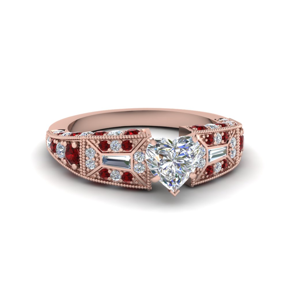 Heart Diamond Ruby Vintage Rings