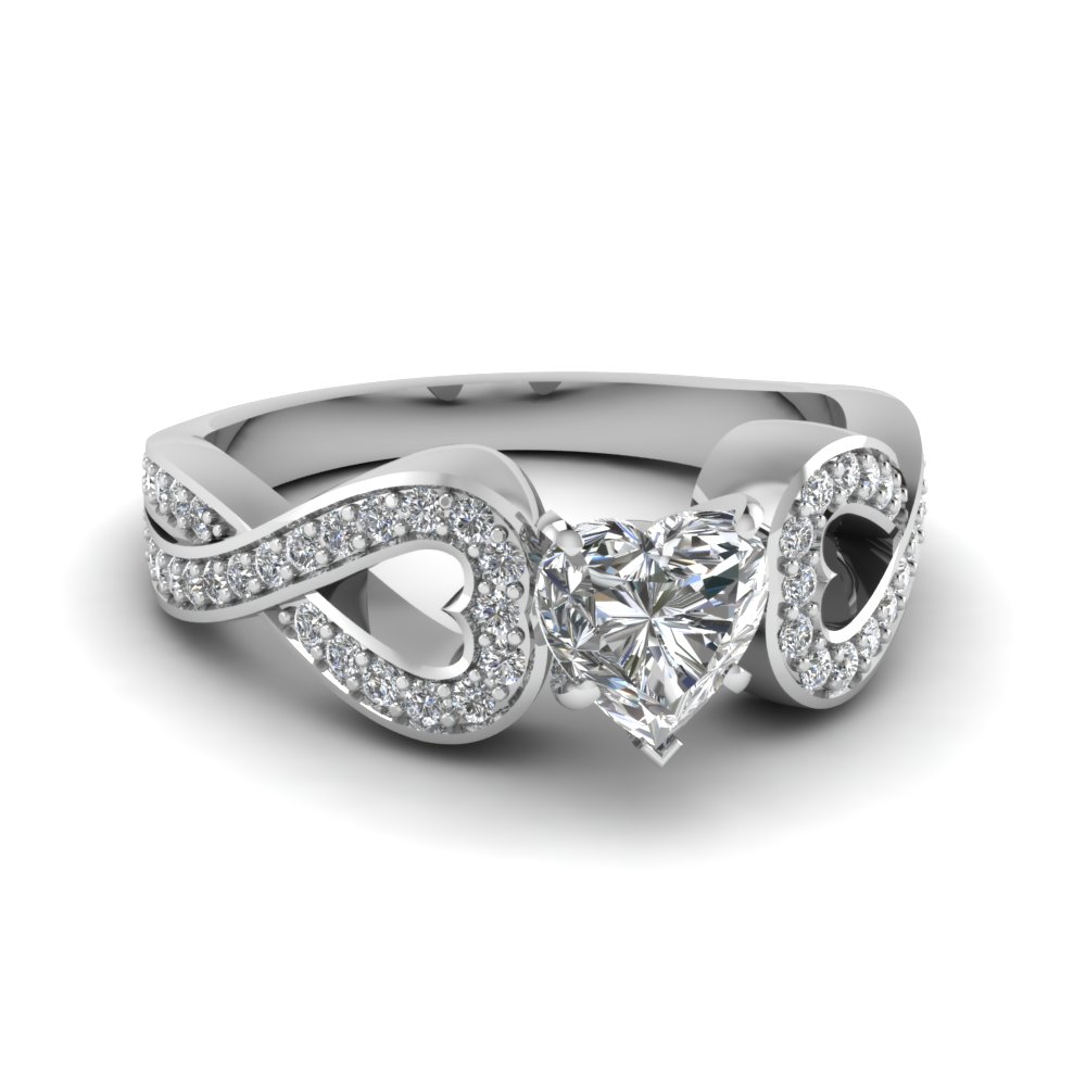 Entwined Heart Diamond Engagement Ring In 14K White Gold | Fascinating ...