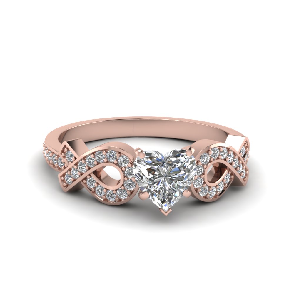 Heart Shaped Pave Infinity Diamond Engagement Ring In 14K Rose Gold | Fascinating Diamonds