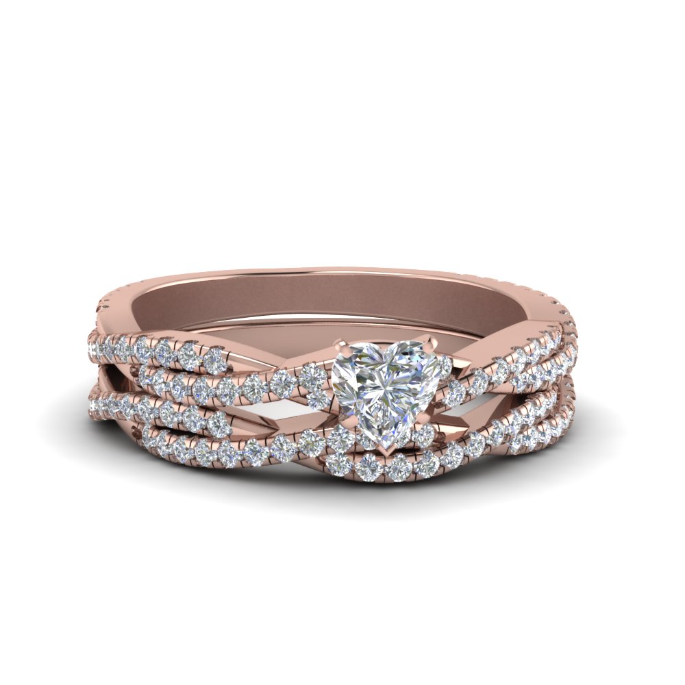 heart shaped simple diamond twisted vine bridal ring set in 14K rose gold FD8233HT NL RG