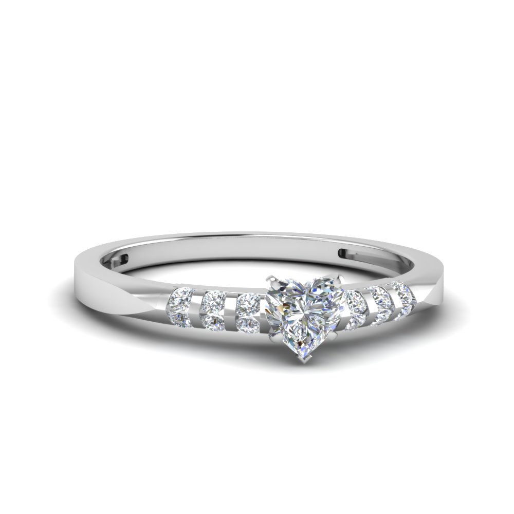 14K White Gold Heart Shaped Petite Engagement Rings | Fascinating Diamonds