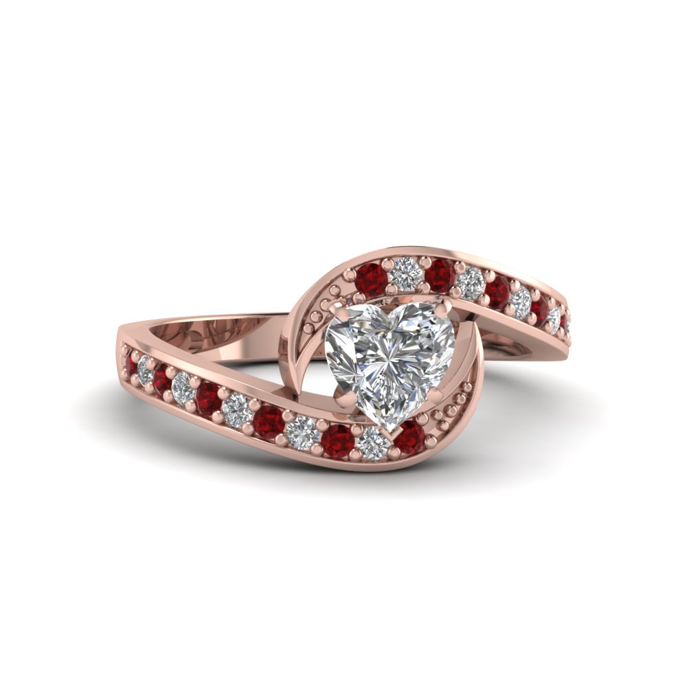 heart shaped swirl pave diamond engagement ring with ruby in FDENS3006HTRGRUDR NL RG