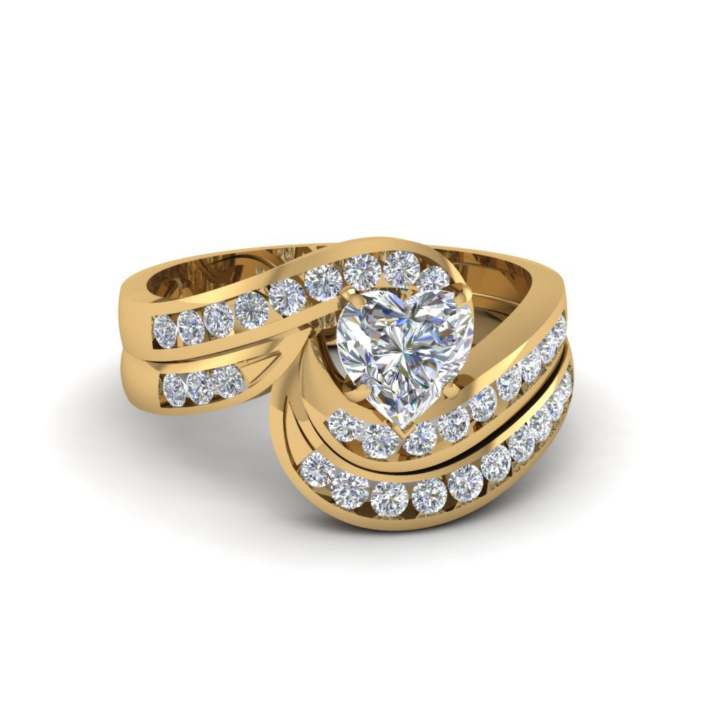 Heart Shaped Twist Channel Set Diamond Wedding Ring Sets