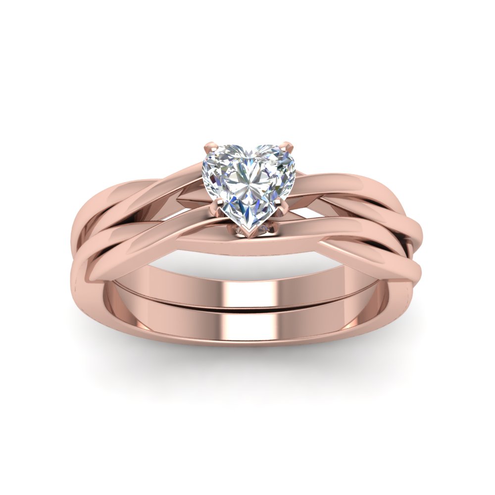 Heart Shaped Vine Braided Solitaire Bridal Set In 18K Rose Gold ...
