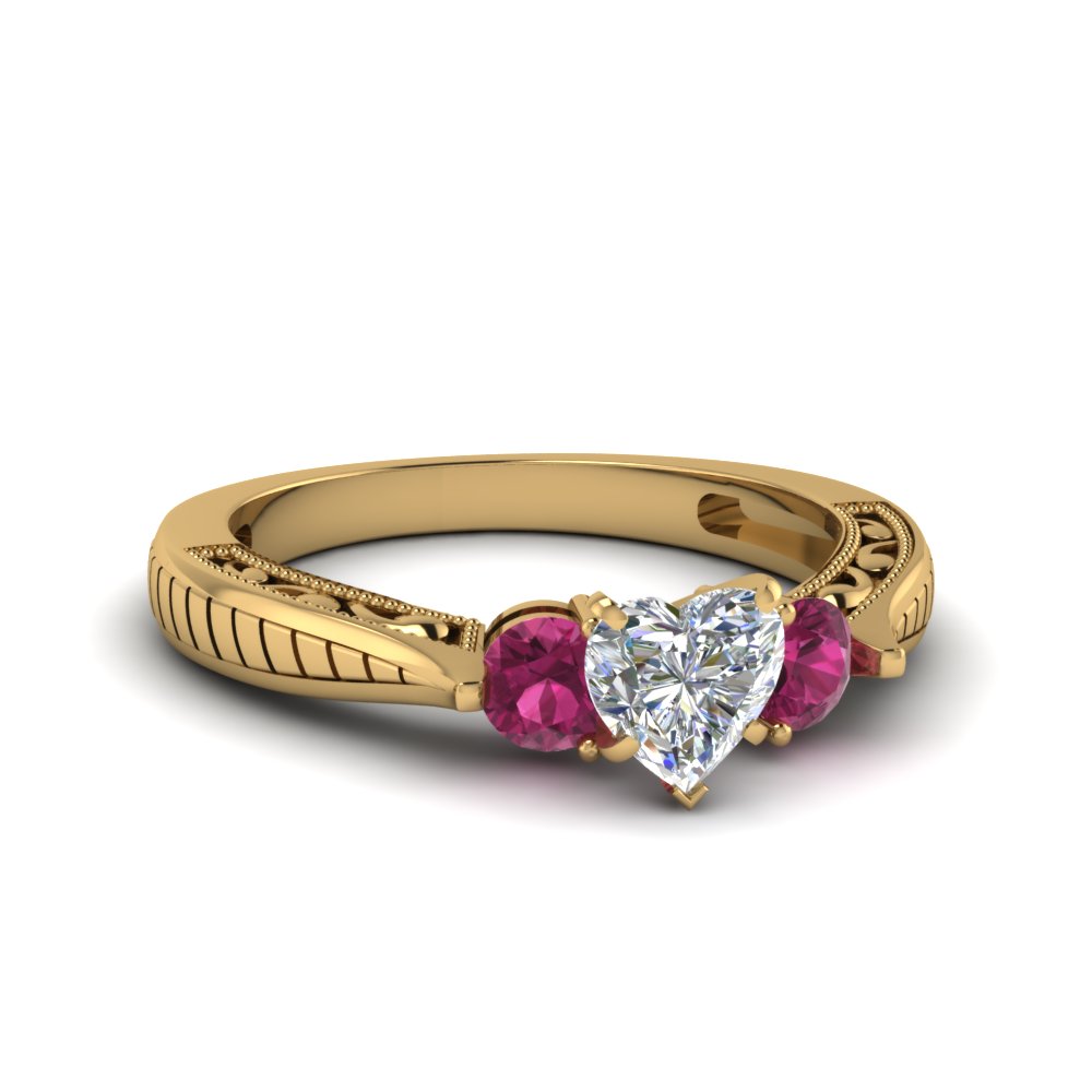 3 Stone Heart Engagement Rings