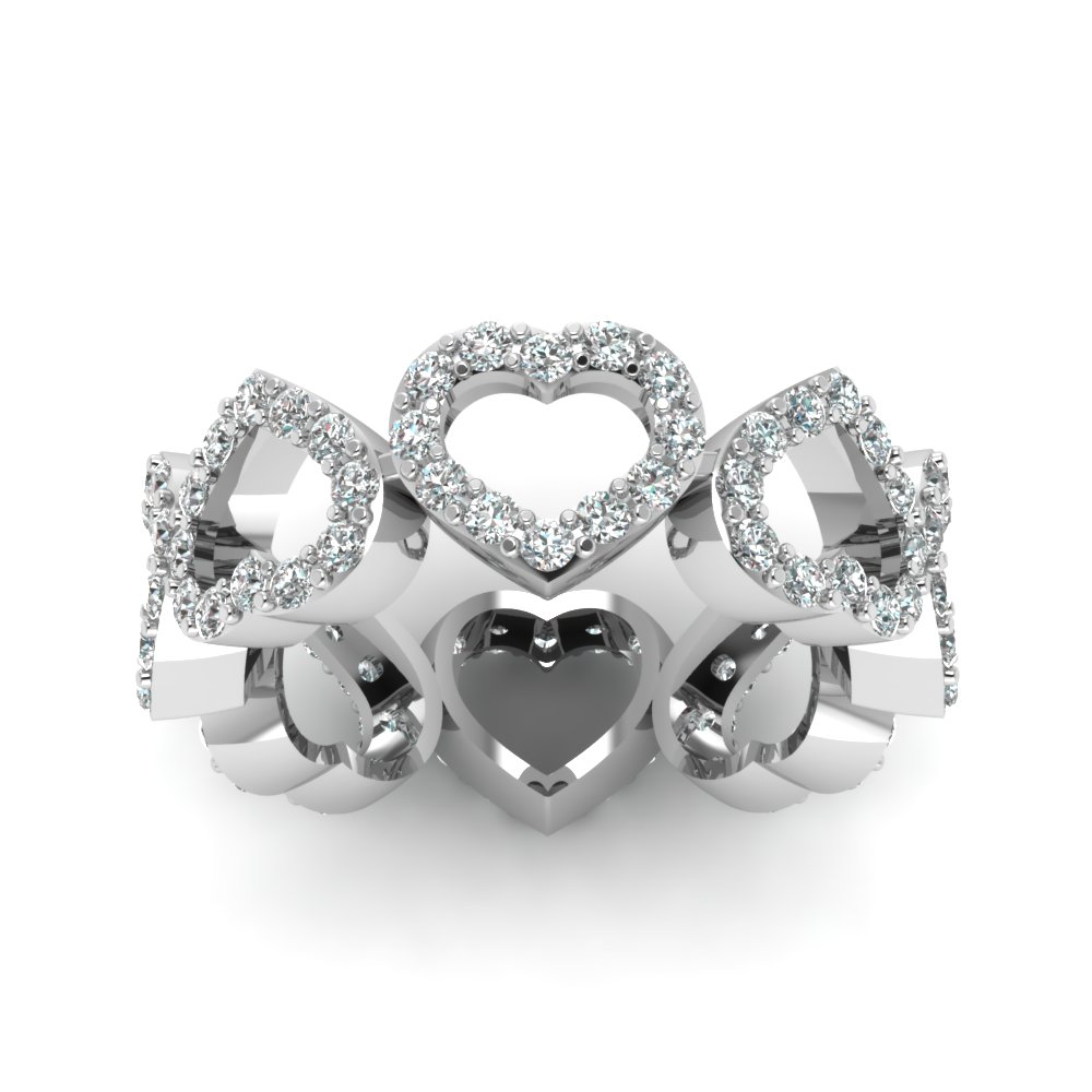 Heart Shaped Wedding Band With White Diamond In 14k White Gold Fascinating Diamonds 8484