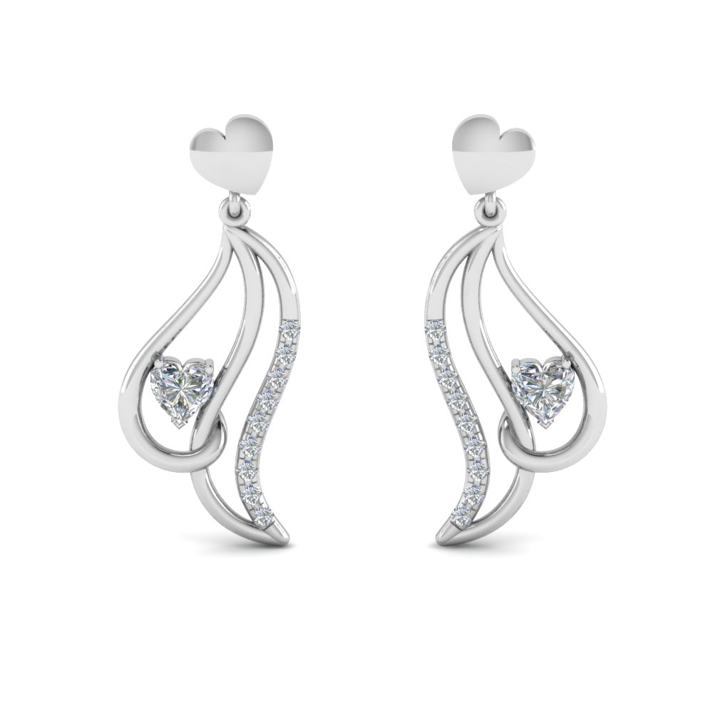 heart stud drop diamond earring for women in 14K white gold FDEAR8846 NL WG