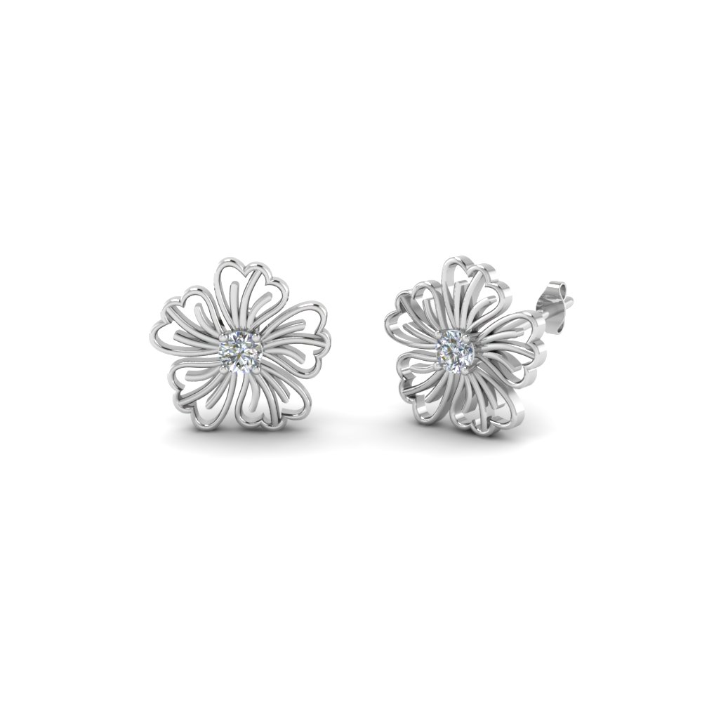 hibiscus flower diamond stud earring in FDOEAR40002 NL WG