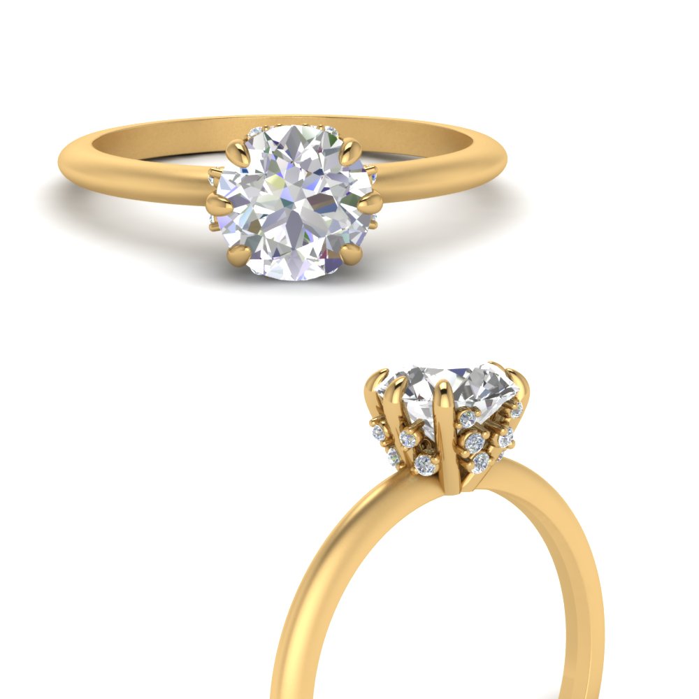 14K Yellow Gold 2 CT Round Solitaire Ring Set Engagement Wedding Diamond Cut