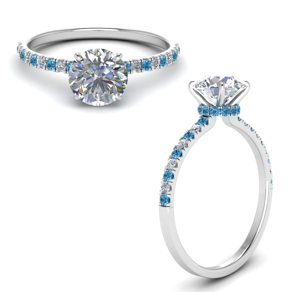 Hidden Halo Petite Diamond Engagement Ring With Blue Topaz In 14K White ...