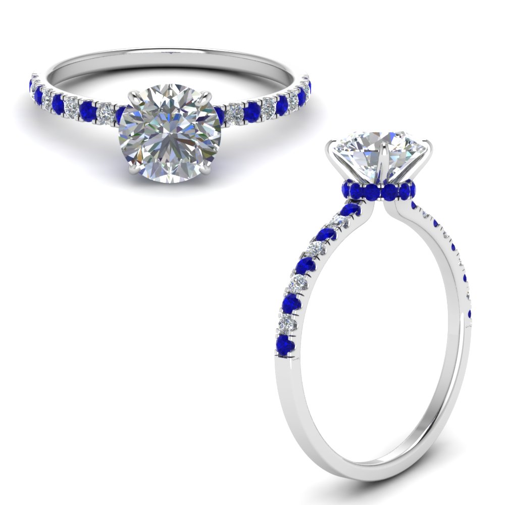 Hidden Halo Petite Diamond Engagement Ring With Sapphire In 14K White ...