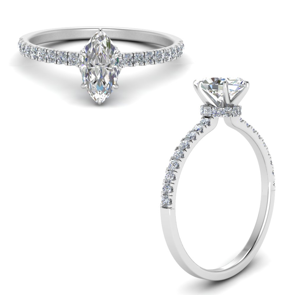 Hidden Halo Petite Marquise Cut Diamond Engagement Ring In 14K White ...