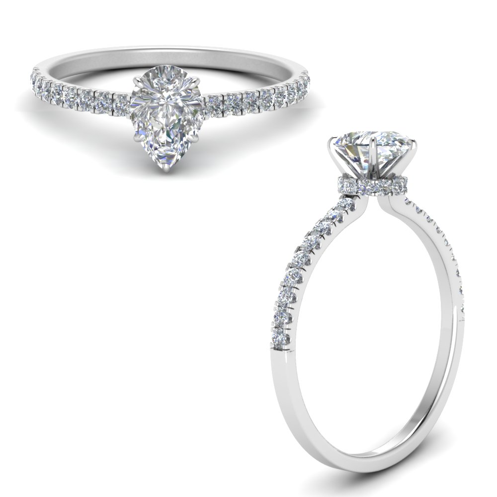 Hidden Halo Petite Pear Shaped Diamond Engagement Ring In 14K White ...