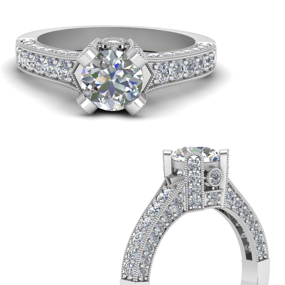 High Set Milgrain Diamond Engagement Ring In 950 Platinum | Fascinating ...