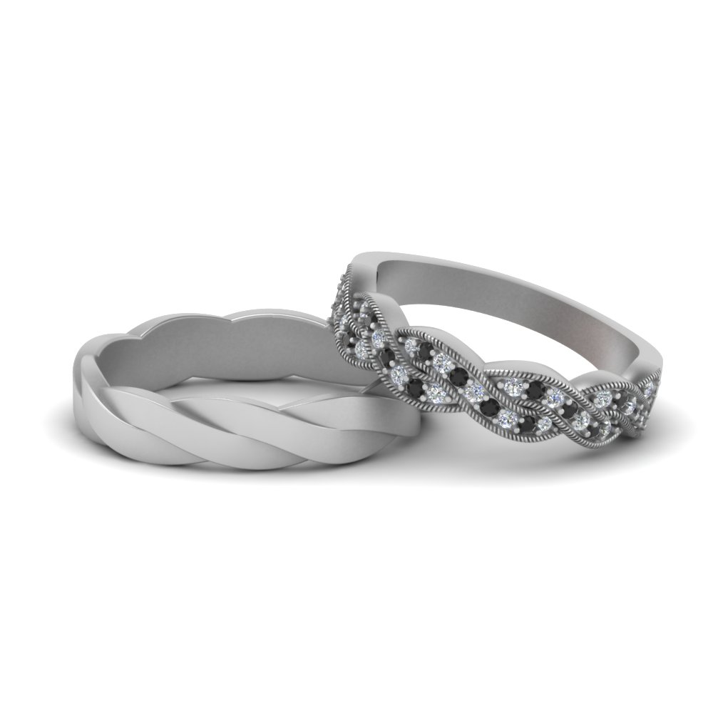 his and her twisted matching band with black diamond in 14K white gold FD9094GBLACK NL WG