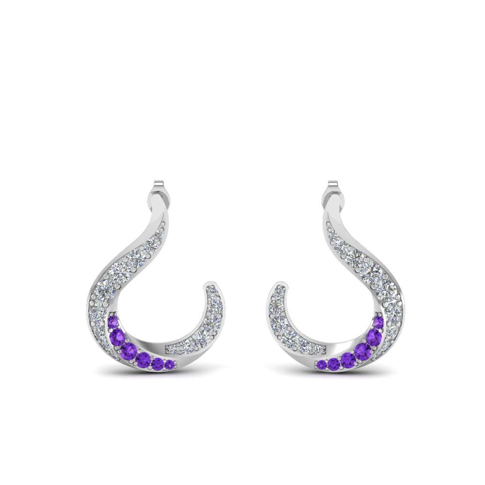 Hook Diamond Stud Earring With Purple Topaz In 14k White Gold Hook Diamond Stud Earring With Purple Topaz In Fdear86505gvito Nl Wg