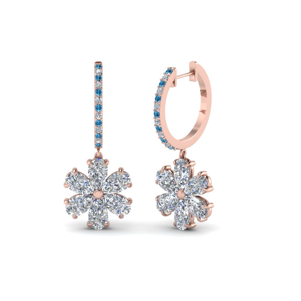 floral pear drop hoop diamond earring with blue topaz in 14K rose gold FDEAR8193GICBLTO NL RG
