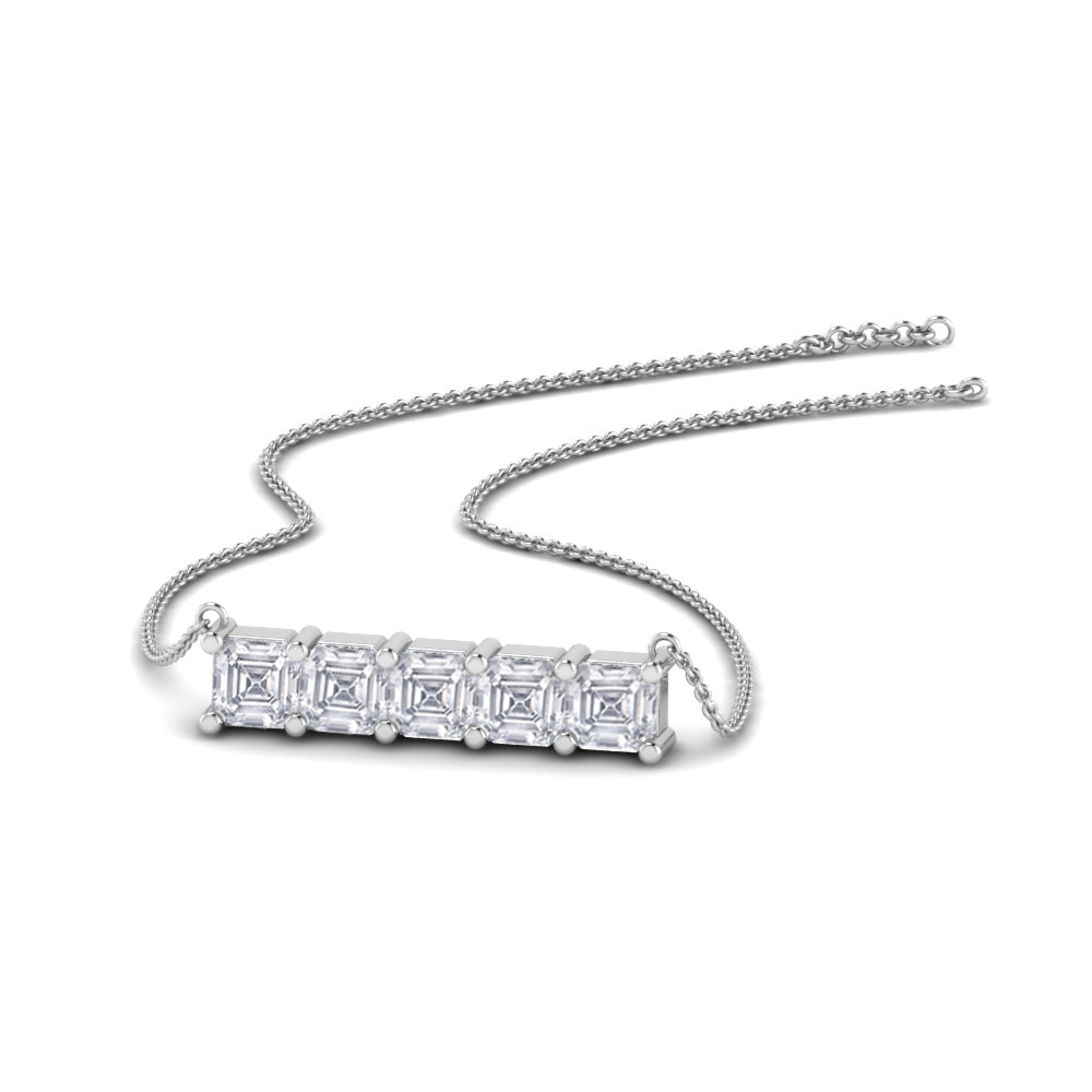 Horizontal Asscher Cut Bar Necklace In 18K White Gold