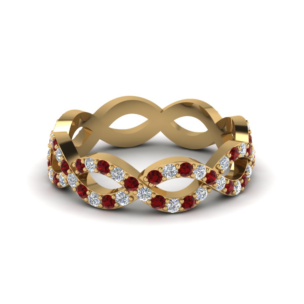 infinity diamond eternity band for women with ruby in 14K yellow gold FD8063BGRUDR NL YG