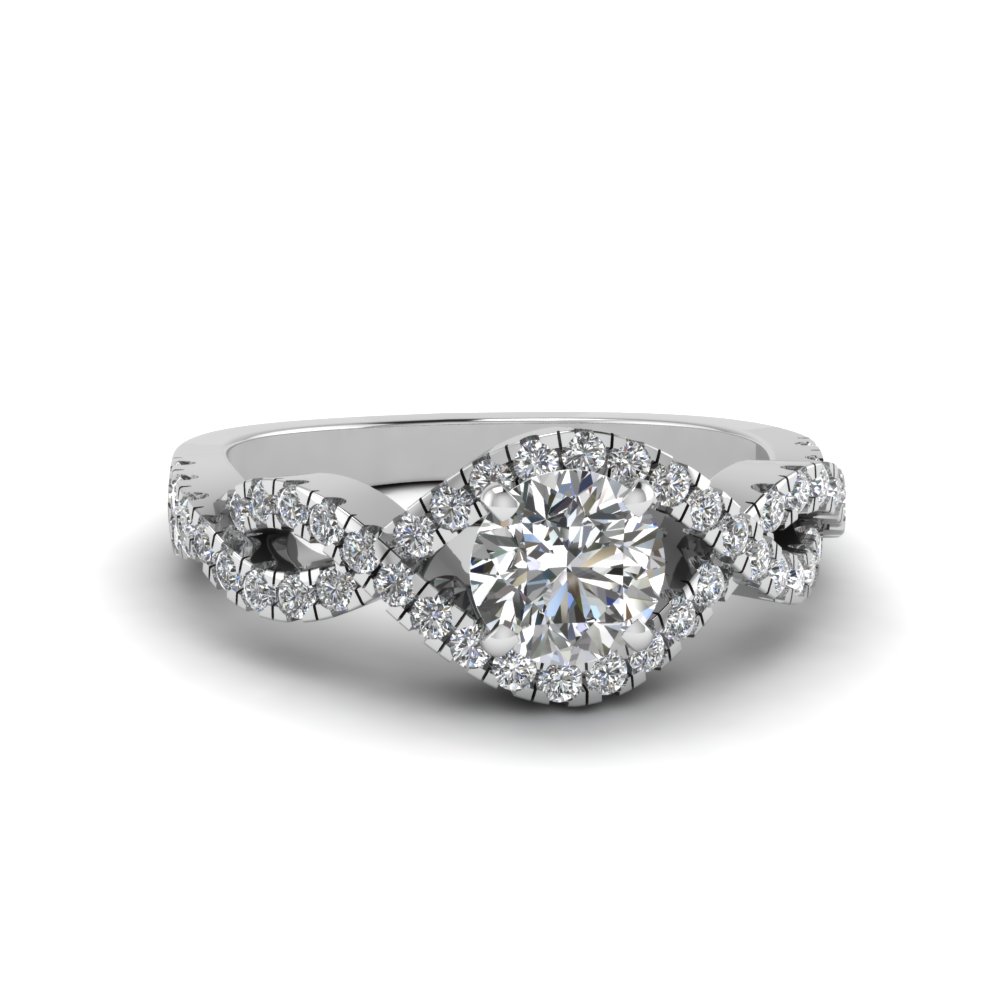 Infinity French Pave Round Diamond Engagement Ring In 14K White Gold ...