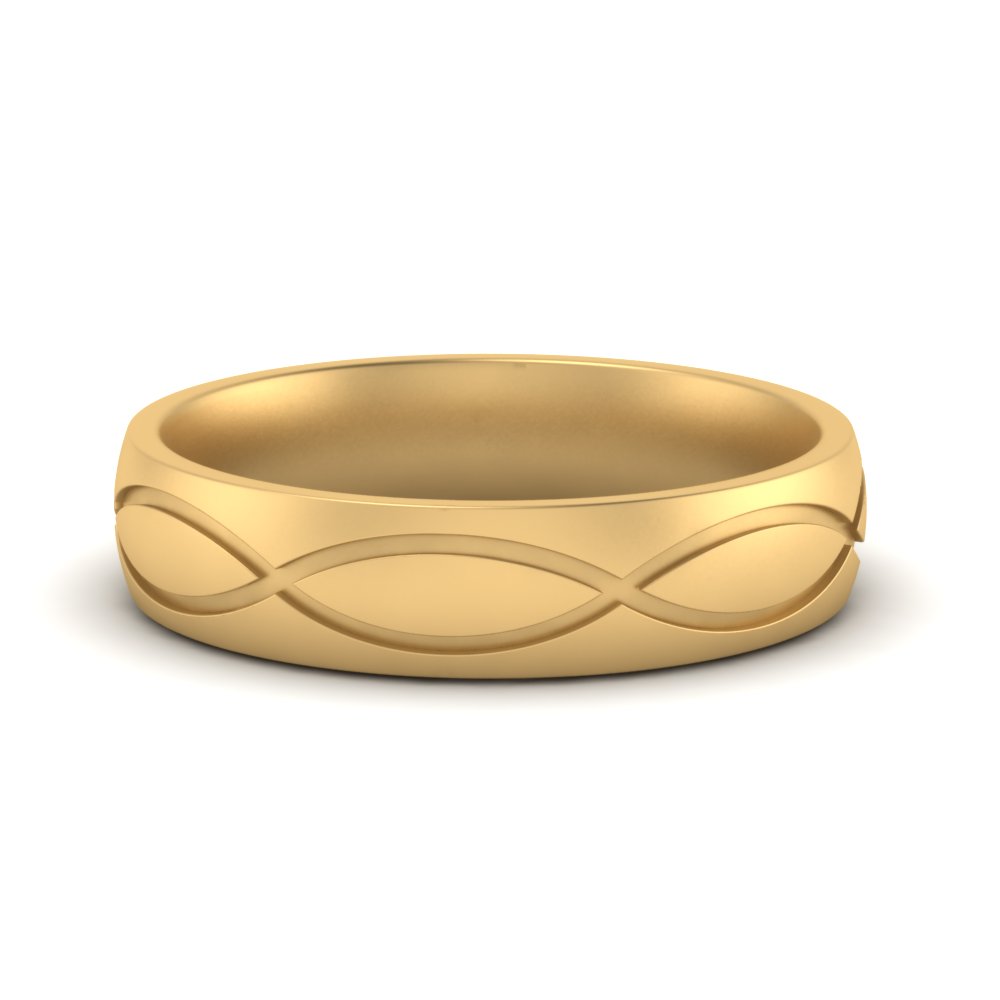 Infinity Grooved Mens Ring In 18K Yellow Gold | Fascinating Diamonds