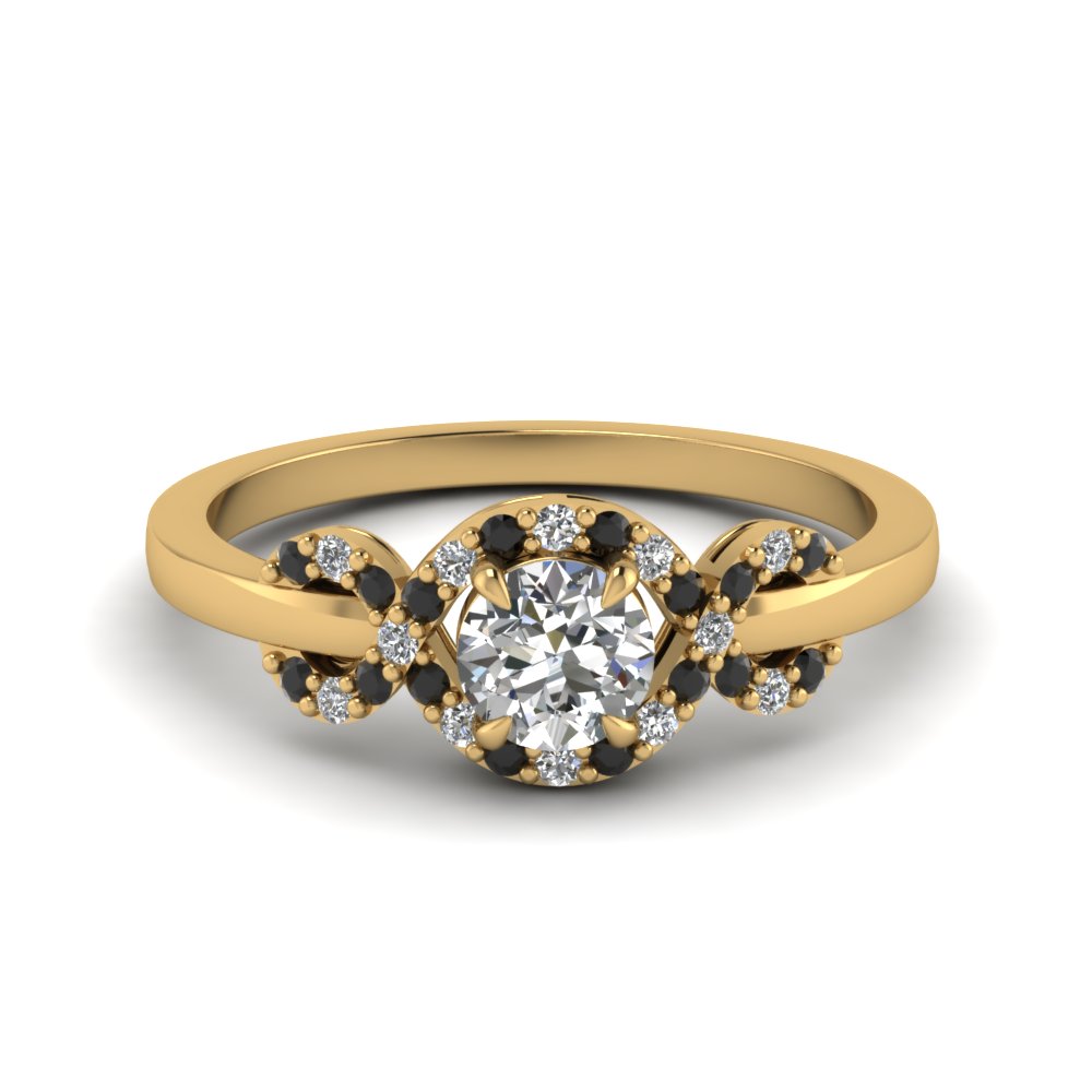 Yellow Gold Wave Halo Discounted Diamond Engagement Ring With Blue Sapphire  In 14K Yellow Gold